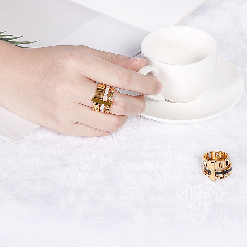 Anel Triplo Romano com Cristais de Zircônia - Lux