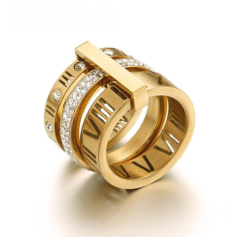 Anel Triplo Romano com Cristais de Zircônia - Lux