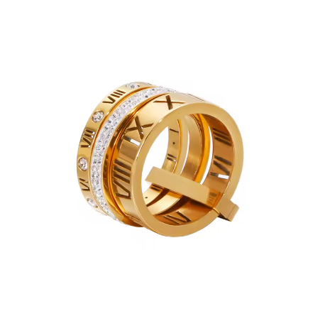 Anel Triplo Romano com Cristais de Zircônia - Lux