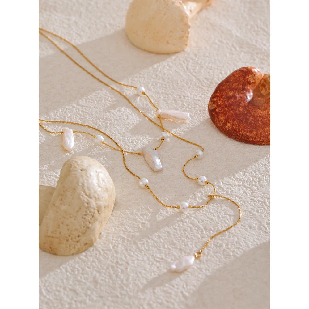 Colar de Pérolas Naturais com Cadeia Dupla - Lux