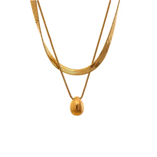 Colar Duplo Malha com Pingente Bola Banhado a Ouro 18k - Lux