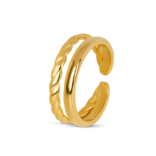 Anel Dupla Camada Trançado Banhado a Ouro 18K - Lux