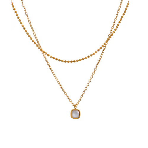 Colar Duplo com Pingente Pedra Natural - Lux