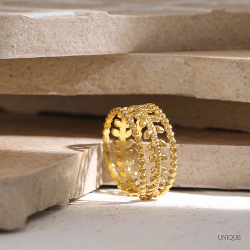 Anel Dourado Folha Ajustável - Lux