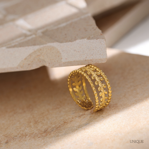 Anel Dourado Folha Ajustável - Lux