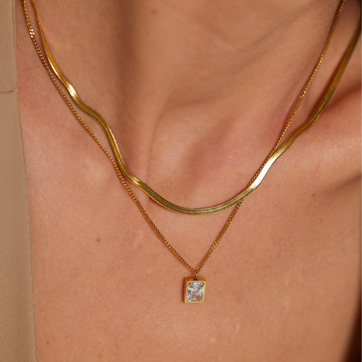 Colar Duplo com Pingente Cristal de Zircônia - Lux