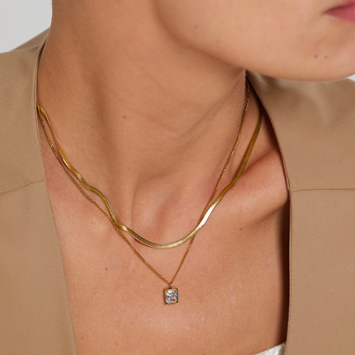 Colar Duplo com Pingente Cristal de Zircônia - Lux