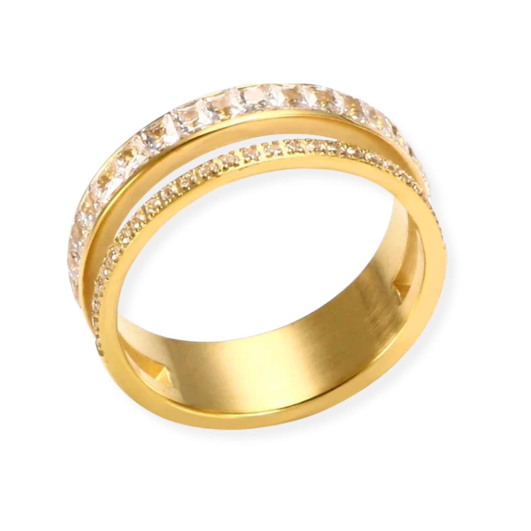 Anel Verona Dupla Camada Cravejado Banhado Em Ouro 18k - Lux