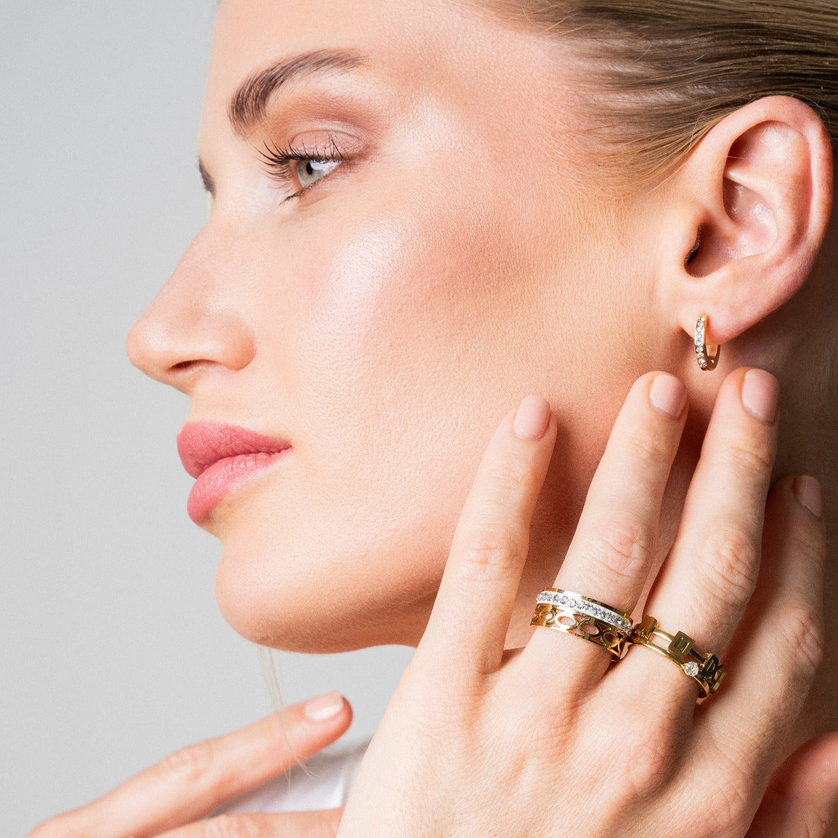 Anel Mosaico com Zircônia Banhado a Ouro 18K - Lux