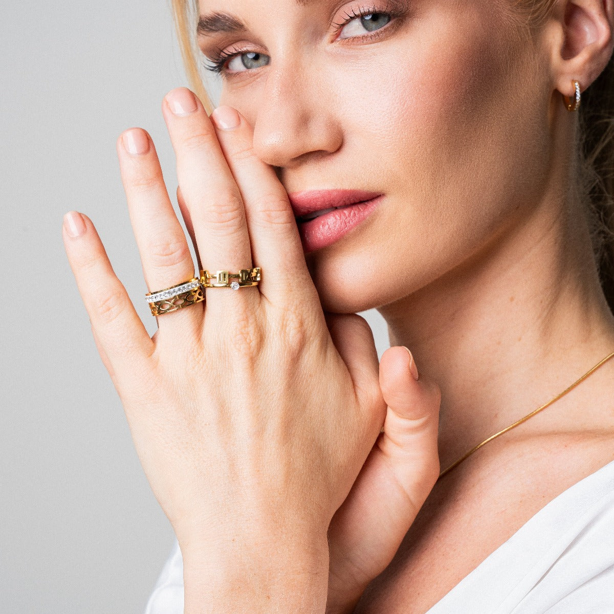 Anel Mosaico com Zircônia Banhado a Ouro 18K - Lux