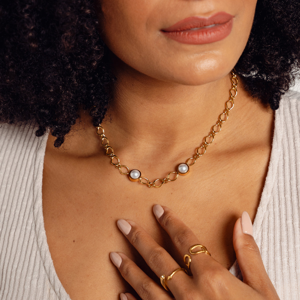 Colar de Pérola em Cadeias Banhado a Ouro 18K - Lux