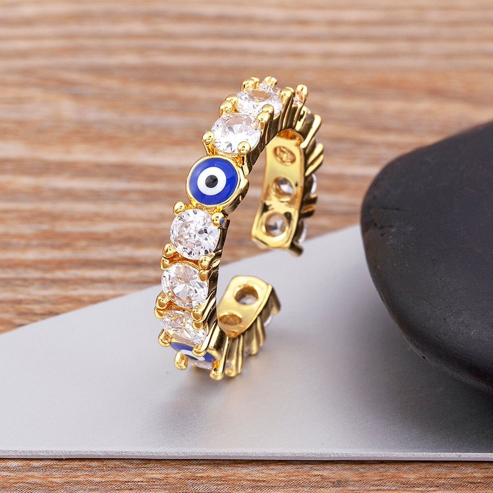 Anel Ajustável Olho Grego Cravejado com Cristais - Lux