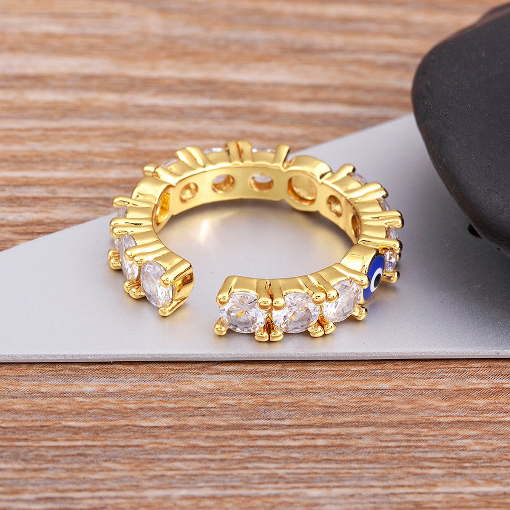 Anel Ajustável Olho Grego Cravejado com Cristais - Lux