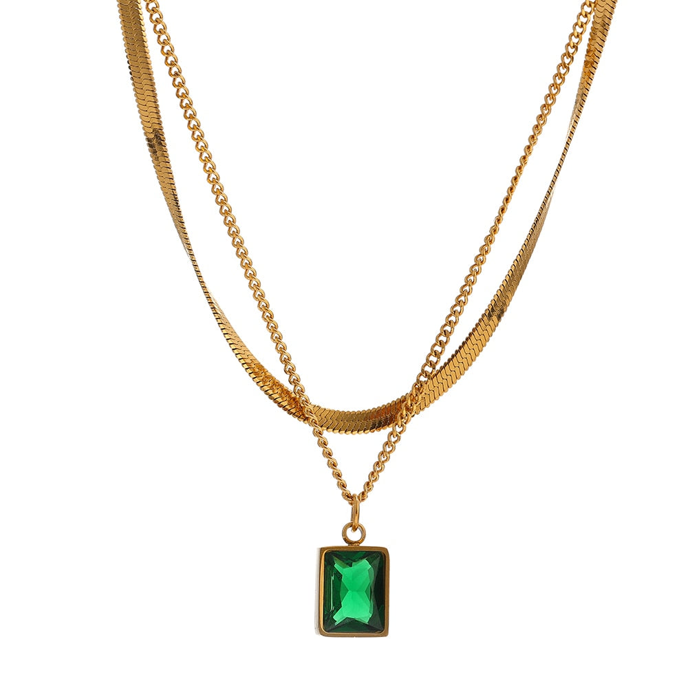 Colar Duplo com Pingente Cristal de Zircônia - Lux