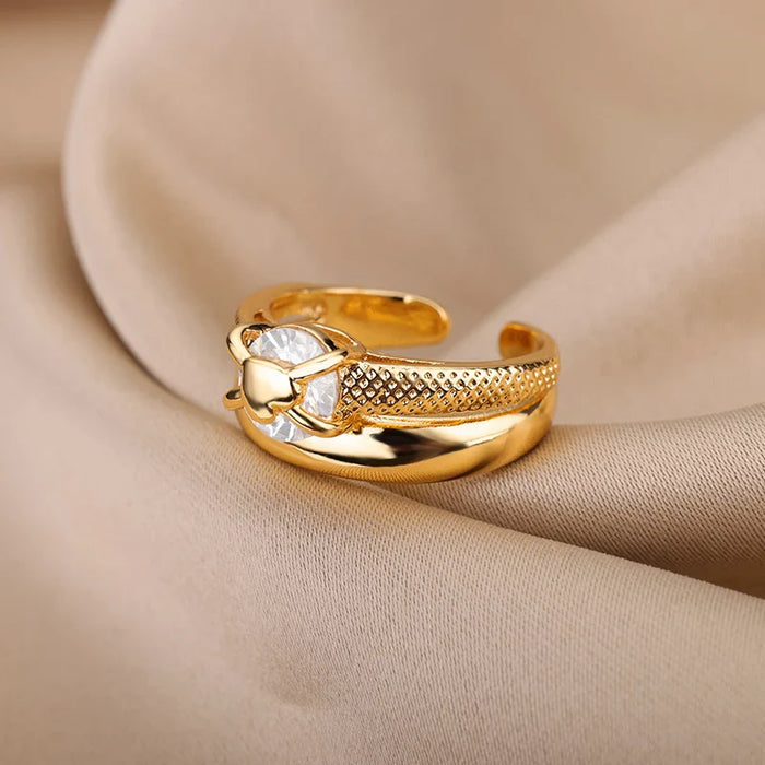 Anel Ajustável Duplo com Zircônia - Lux