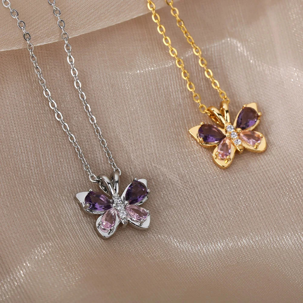 Colar Feminino de Borboleta com Zircônia Roxa - Lux