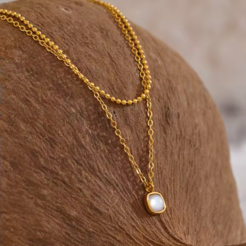 Colar Duplo com Pingente Pedra Natural - Lux