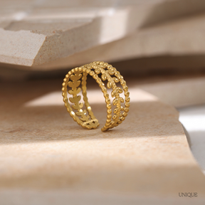 Anel Dourado Folha Ajustável - Lux