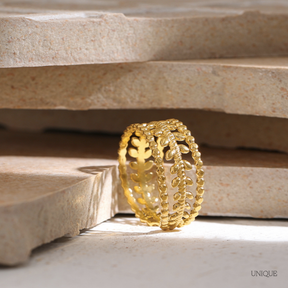 Anel Dourado Folha Ajustável - Lux