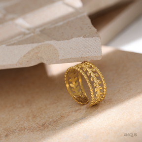 Anel Dourado Folha Ajustável - Lux