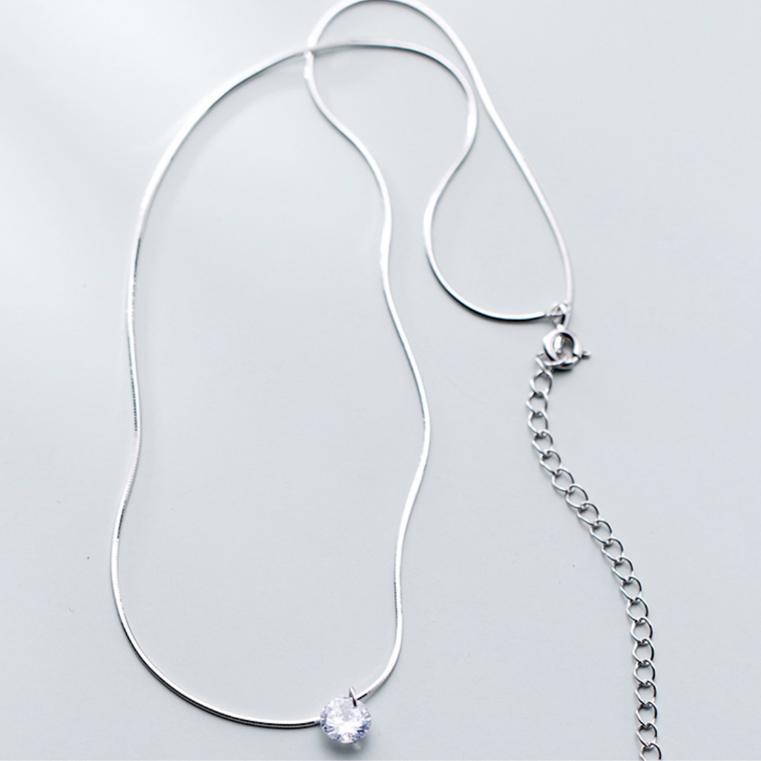 Colar Ponto de Luz Cristal Zircônia Prata Regulável - Lux