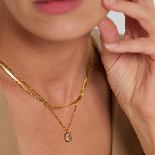 Colar Duplo com Pingente Cristal de Zircônia - Lux