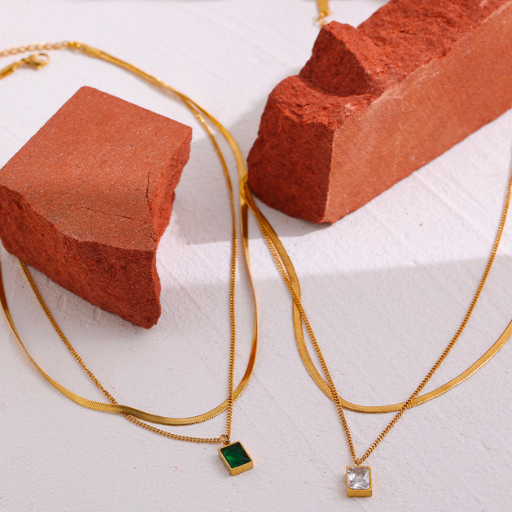 Colar Duplo com Pingente Cristal de Zircônia - Lux