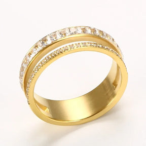 Anel Verona Dupla Camada Cravejado Banhado Em Ouro 18k - Lux