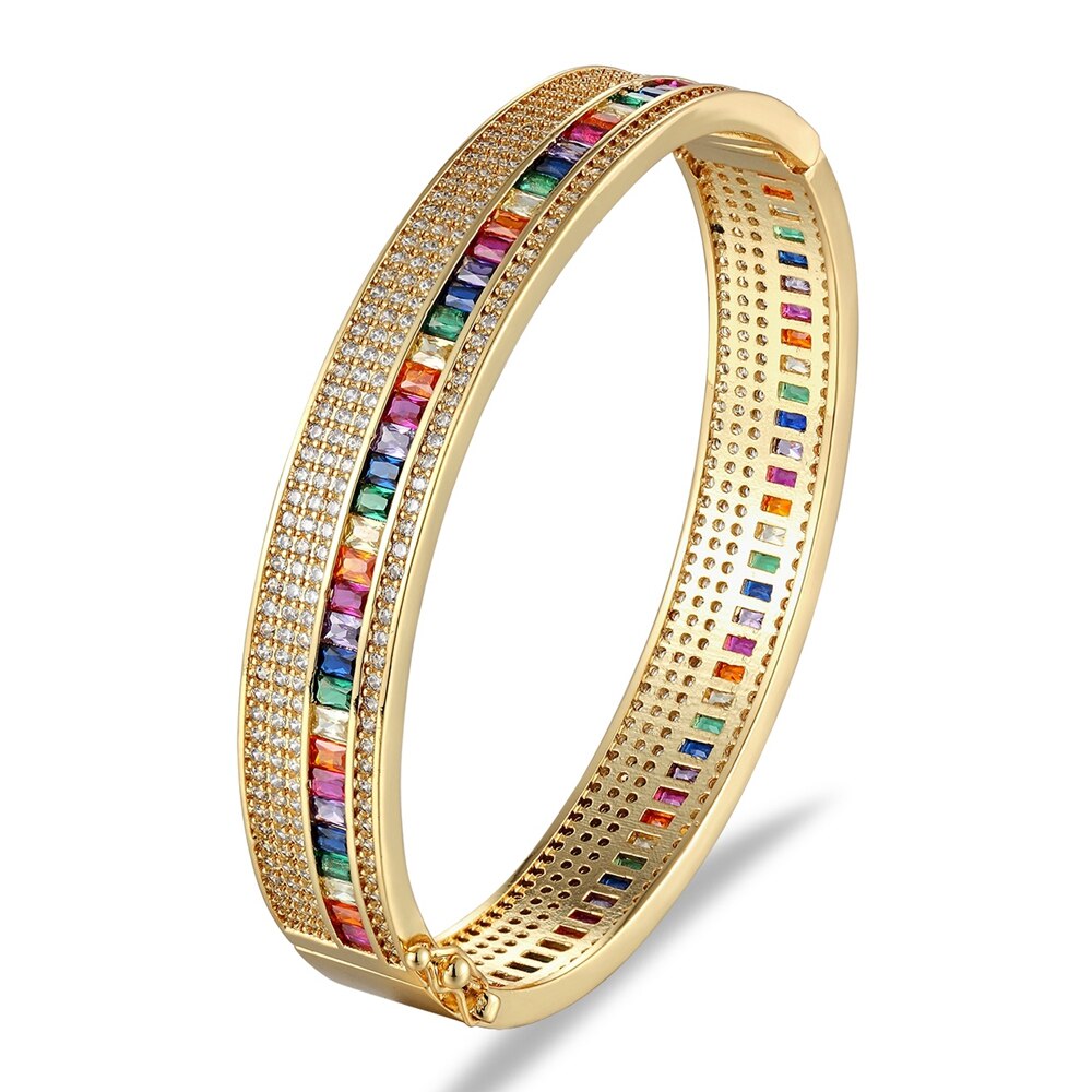 Bracelete Dourados com Cristais de Zircônia Coloridas