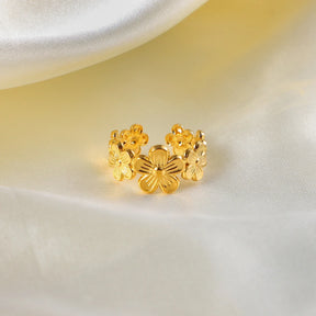 Anel Ajustável Flor Banhado a Ouro - Lux