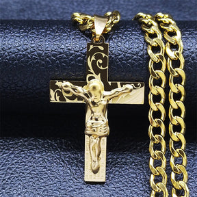 Corrente Crucifico com Pai Nosso Banhando a ouro 18k