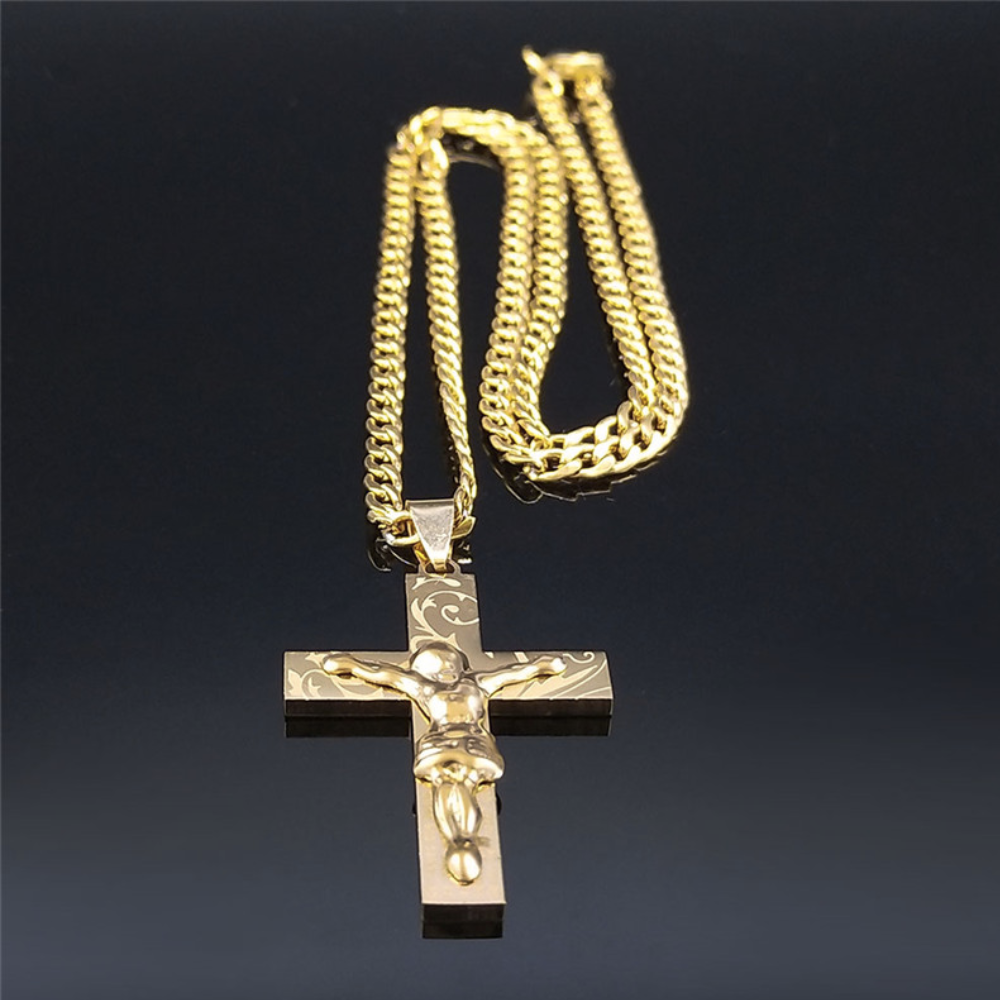 Corrente Crucifico com Pai Nosso Banhando a ouro 18k