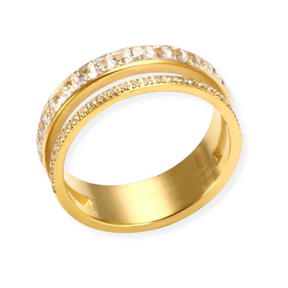 Anel Verona Dupla Camada Cravejado Banhado Em Ouro 18k - Lux