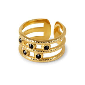 Anel 3 Camadas Ajustável com Zircônia Preta - Lux