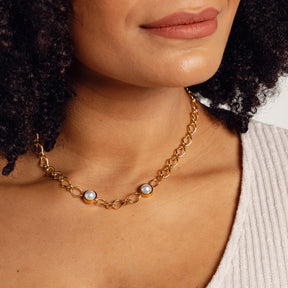 Colar de Pérola em Cadeias Banhado a Ouro 18K - Lux