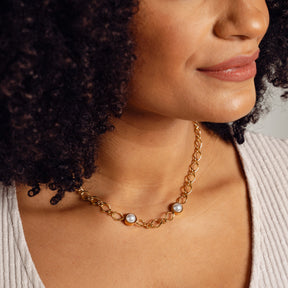 Colar de Pérola em Cadeias Banhado a Ouro 18K - Lux