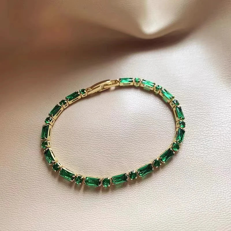 Francês de luxo verde zircão emendado metal liga cobre pulseira 2024 nova moda jóias para festa das mulheres charme acessórios pulso