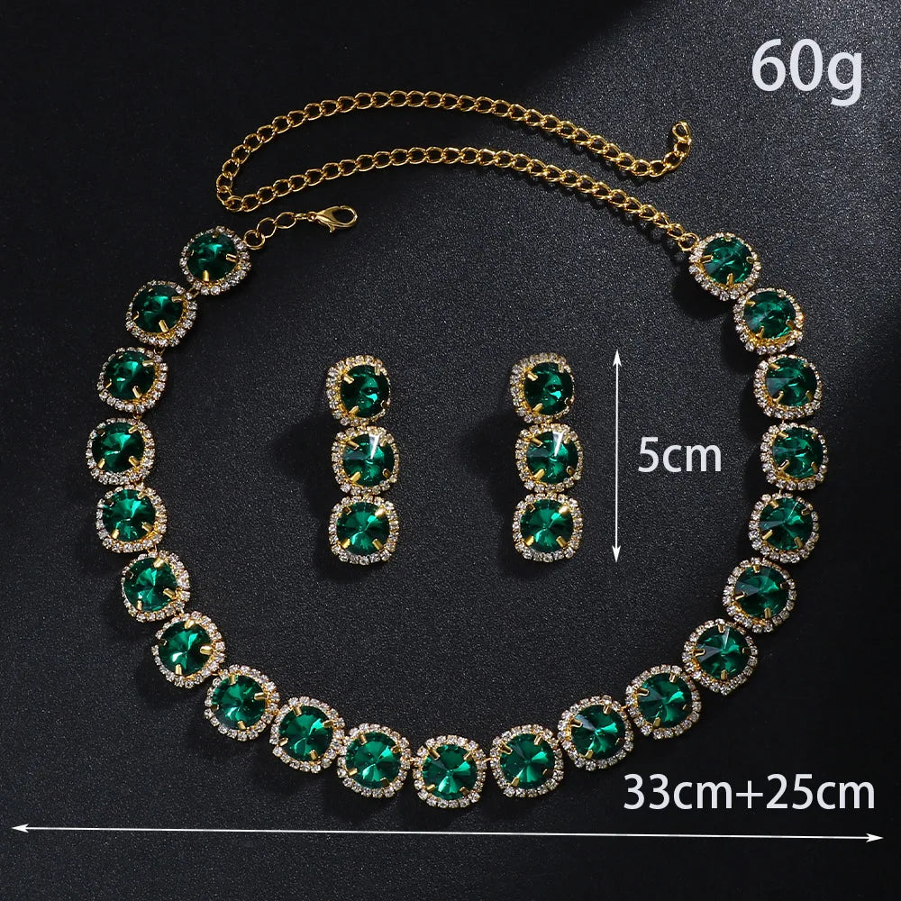 Conjunto Luxuoso de Colar e Brincos Verdes