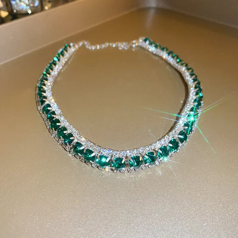 Conjunto de Joias Luxo Cristal Verde para Noivas