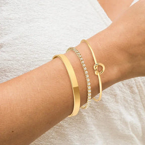 Conjunto Luxo: Pulseiras de Aço Inoxidável 14K Banhado a Prata