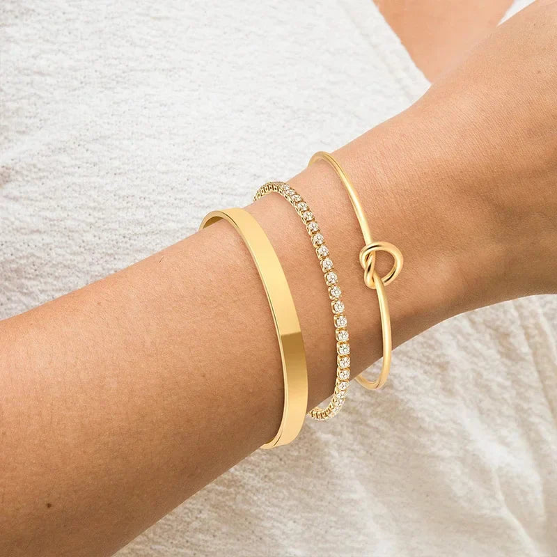 Conjunto Luxo: Pulseiras de Aço Inoxidável 14K Banhado a Prata