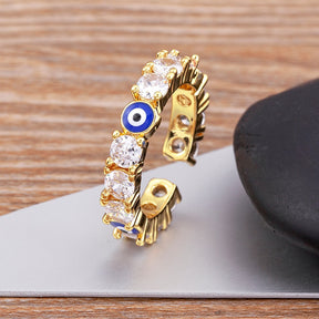 Anel Ajustável Olho Grego Cravejado com Cristais - Lux