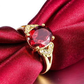 Anel de Ouro 24k com Cristal Vermelho Nataural Ajustável