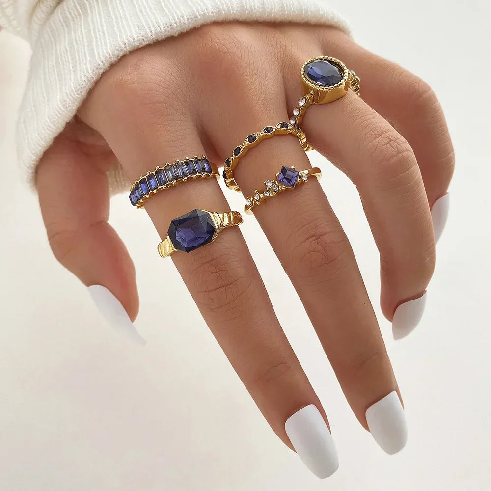 Conjunto de Anéis de Cristal Azul