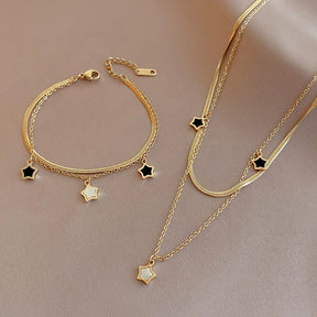 Conjunto Estrela de Aço Inoxidável: Colar e Pulseira