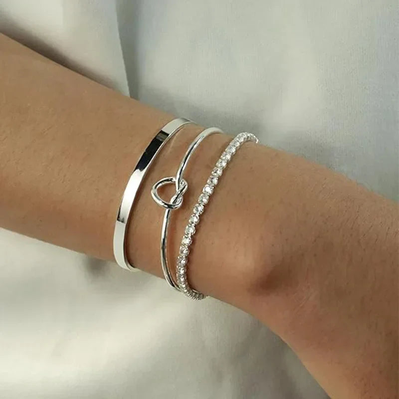 Conjunto Luxo: Pulseiras de Aço Inoxidável 14K Banhado a Prata