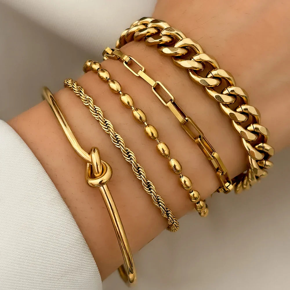 Conjunto de Pulseiras Elegantes em Aço Inoxidável