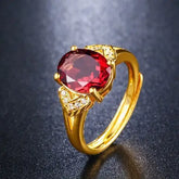 Anel de Ouro 24k com Cristal Vermelho Nataural Ajustável