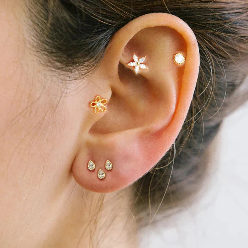 Conjunto de Brincos Tragus de Aço Inoxidável Dourado