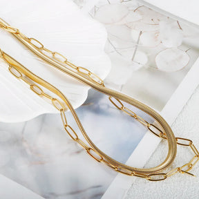 Colar Duplo Malha e Elos Banhado a Ouro 18K - Lux